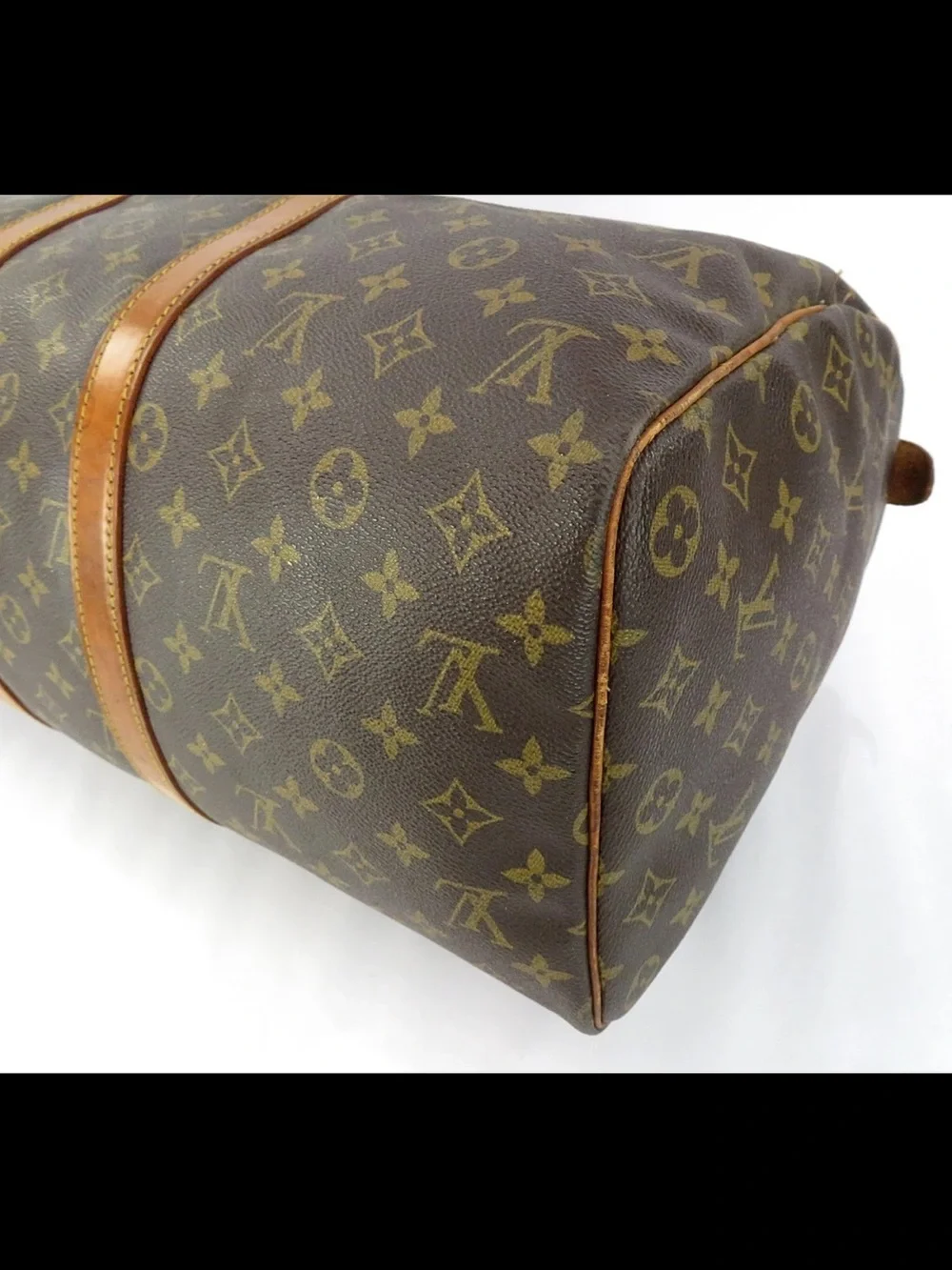 Louis Vuitton Brown Monogram Travel Duffel with Tan Leather Trim